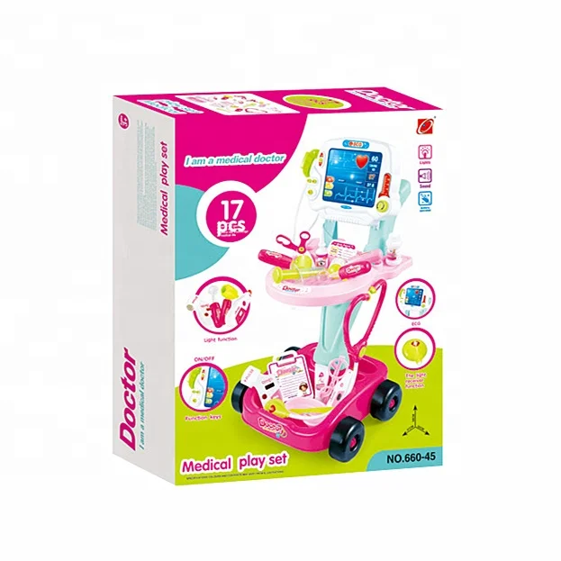 Musical Light Toy ECG Testing Equipment Set Pretend Medical Play Doctor Cart Kit for Kids