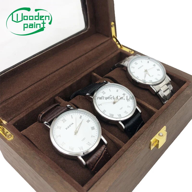 
 Оптовая продажа высокое качество и низкая цена sles сети переменного тока три 3 слота коричневый орехового дерева запасы Караульная будка стеклянный дисплей с плоским экраном Часы слот  