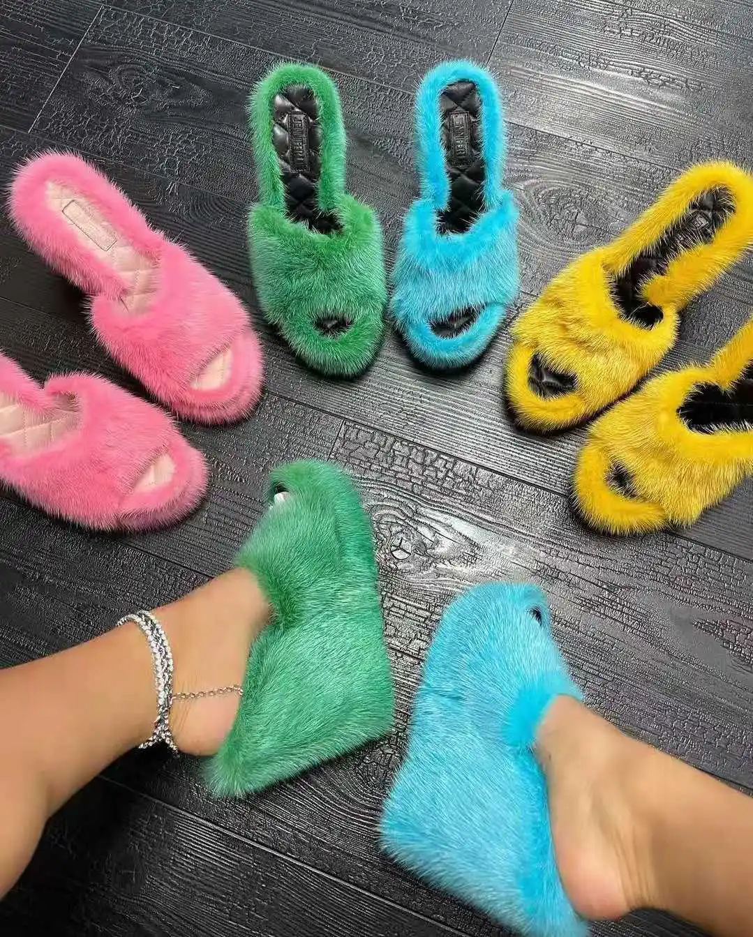 fluffy wedge slippers