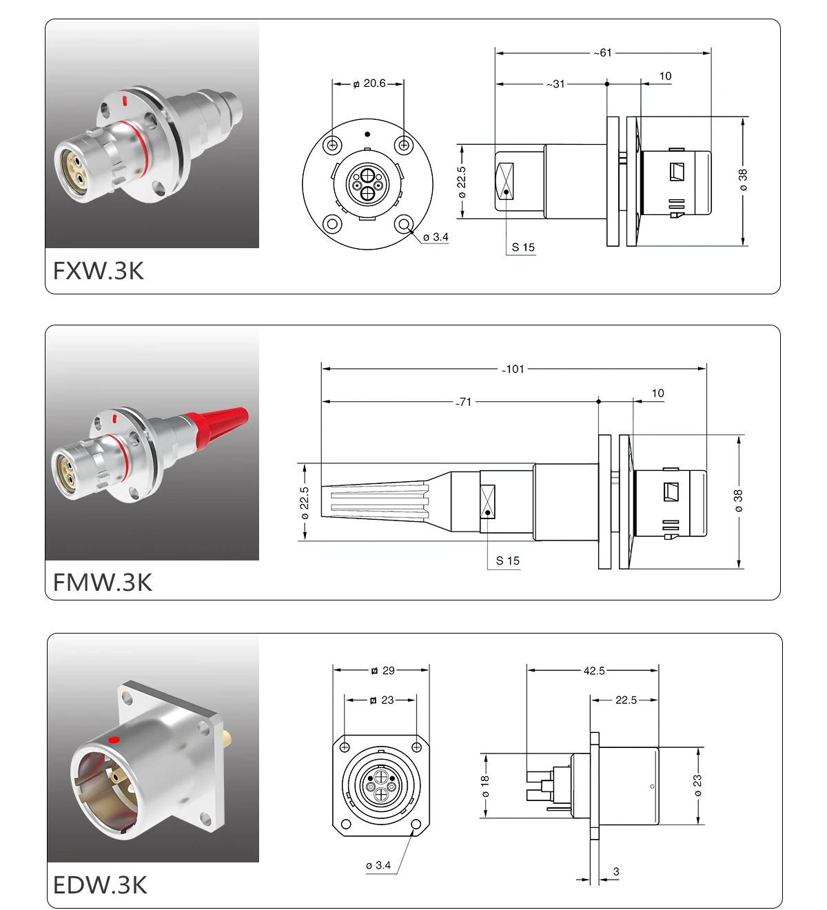 3K.93C Series Optoelectronic Hybrid Self-Locking Connector 3K.93C Plug and Socket for Signal Transmission