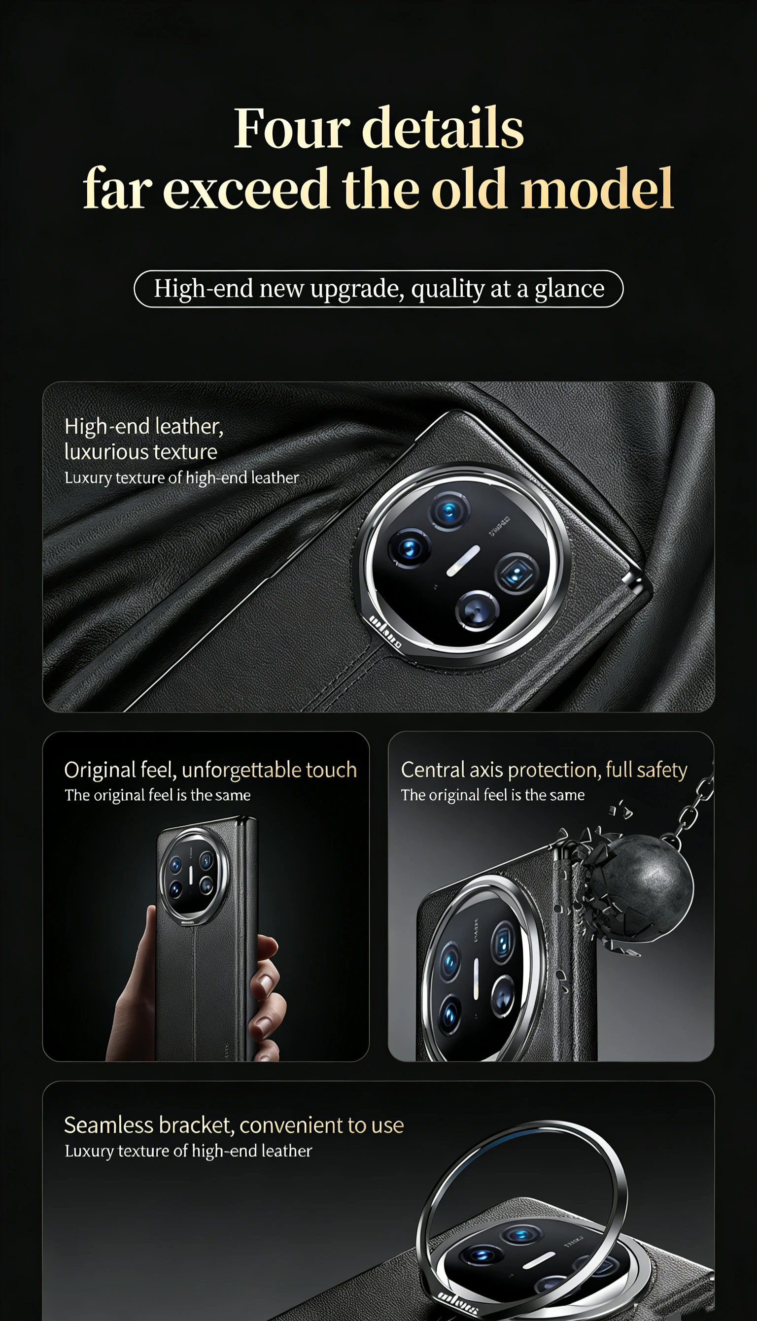 product upgraded 4 in 1 leather case with magnetic stand genuine leather drop protection and axial protection for huawei mate x6-3