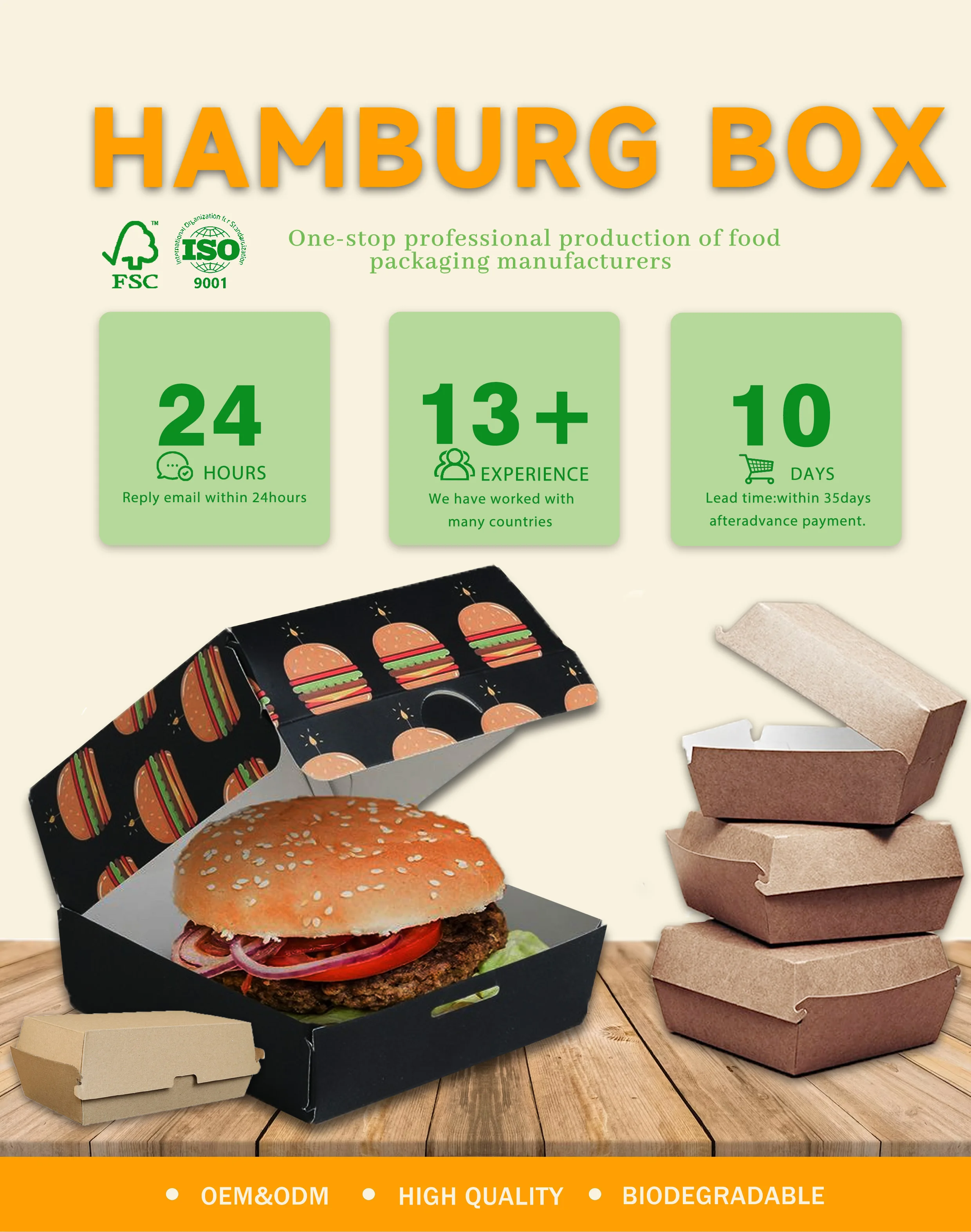 Wholesale Food Grade Tear Away Paper Burger Box Custom Your Own Logo ...