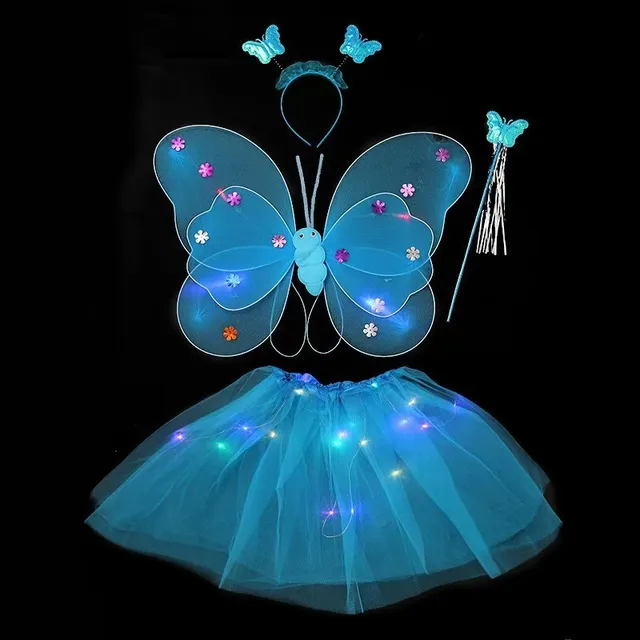 Party Performance Costume LED Light Up Kids Collar Butterfly Wings Baby Girl Fairy Dress with Butterfly Wings