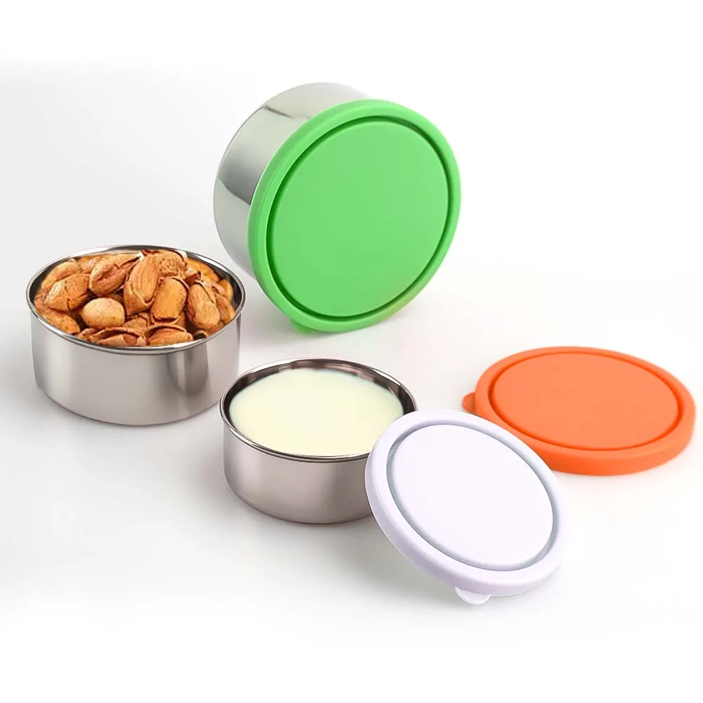 Set Of 3 Stainless Steel Snack Containers 18/8 Stainless Steel Lunch