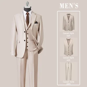 Men's Stylish Single Breasted Three-Piece Suit in Solid Colors for Weddings & Business Work Zipper Fly Pant Closure for Grooming