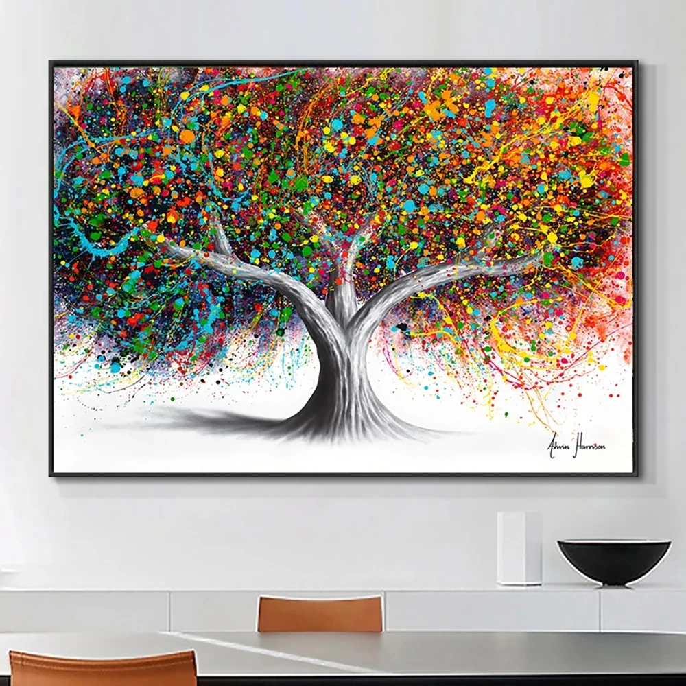 Living Room Home Decor Colorful Tree Aesthetic  Modern Abstract Tree Poster Picture  Abstract Art Print Tree Canvas Painting