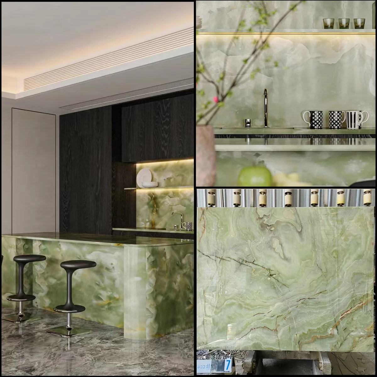 Customize Size Natural Light Green Onyx Slab for Kitchen Countertop Wall Panel Floor Tiles Onyx Vanity Basin Bar Table Onyx Vase