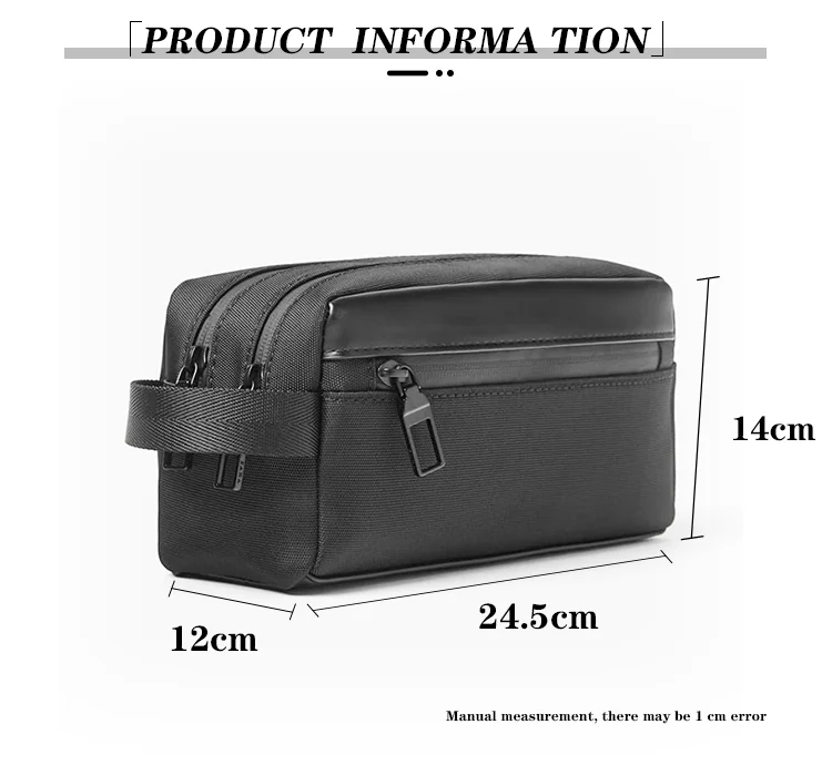Wholesale Custom High Quality Men's Black Canvas Waterproof Cosmetic