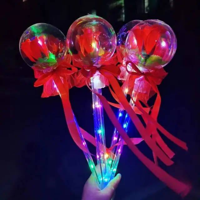 Luminous Stick Bobo Ball LED Rose Wand  Fairy Flashing Wave Balloon Transparent Magic Sticks Glow