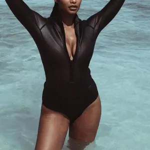 Manufacturer's Professional Women's Long Sleeve Training Sportswear Custom Shark Skin Rash Guard Surf Wetsuit Front 1 Swimsuit