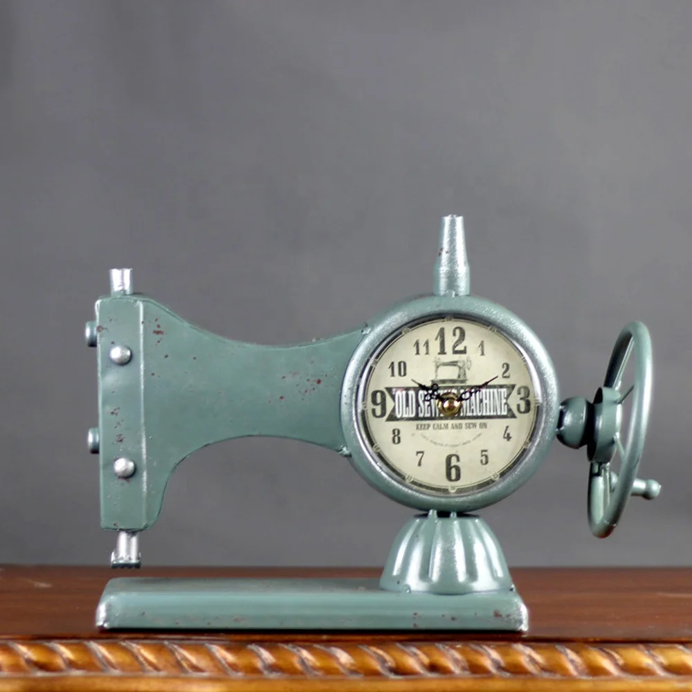 Desk Clock Retro Sewing Machine Living Room Decorative Silent Non-Ticking Numerals Battery Operated Decorative Quiet Table Clock