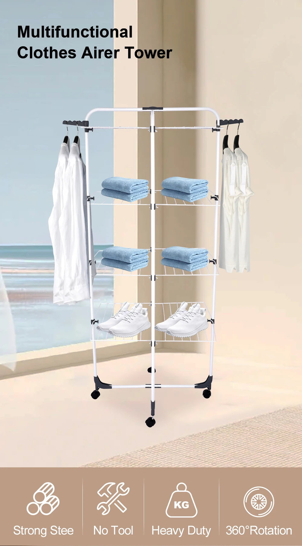 Wholesale Powder Coating Four Layers Wet Clothes Drying Rack Vertical ...