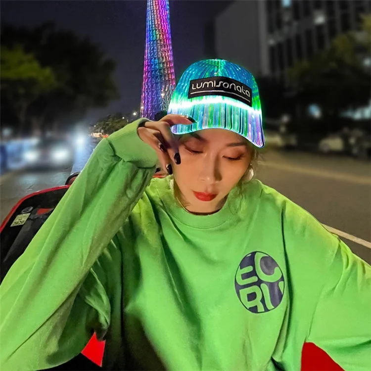 qihong LED Hat,Multicolor Fiber Optic Illuminated Lights Light Stage Performance Tide Lighted Glow Club Sports Athletic Travel Hat 