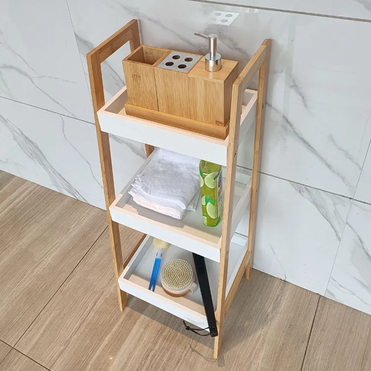 WDF Natural wholesale home office industrial storage racks shower storage commodity shelf bamboo bathroom shelves details