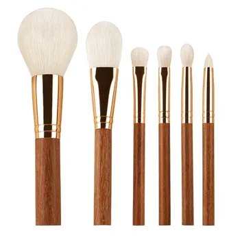 Custom Mini makeup brushes  portable brushes Logo nature hair Golden sandalwood  6Pcs