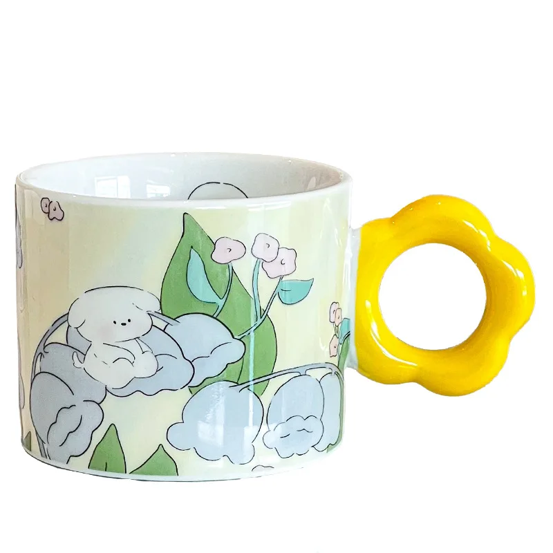 Wholesale floral pattern creative ceramic coffee cup Fresh-hand painted breakfast cup porcelain cup for  gift