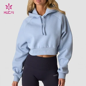 HUCAI Custom Logo Lightweight Soft Polyester Drawstring Hood Standard Fit High Quality Gym Cropped Hoodies Women