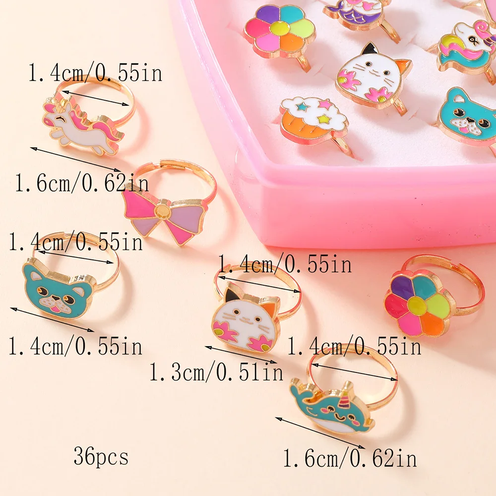 Little Girl Jewel Rings in Box, Adjustable, No Duplication, Girl Pretend Play and Dress Up Rings