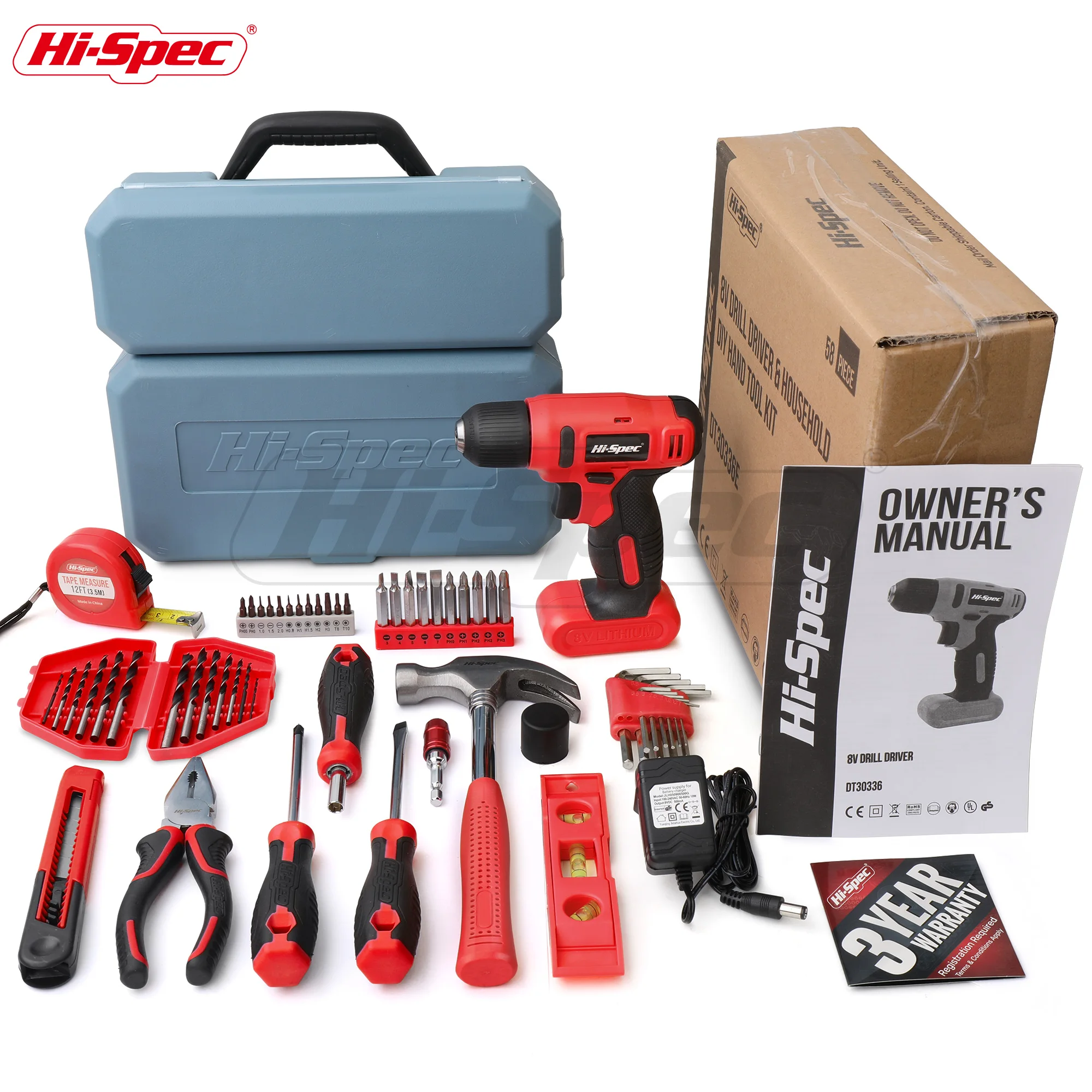 8V Drill & Home Tool Kit, 57 Piece