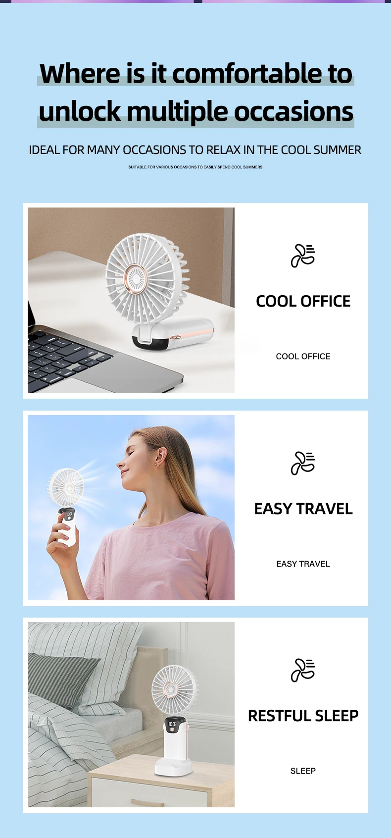 Mini Fan - Compact Digital Display Handheld Folding Fan