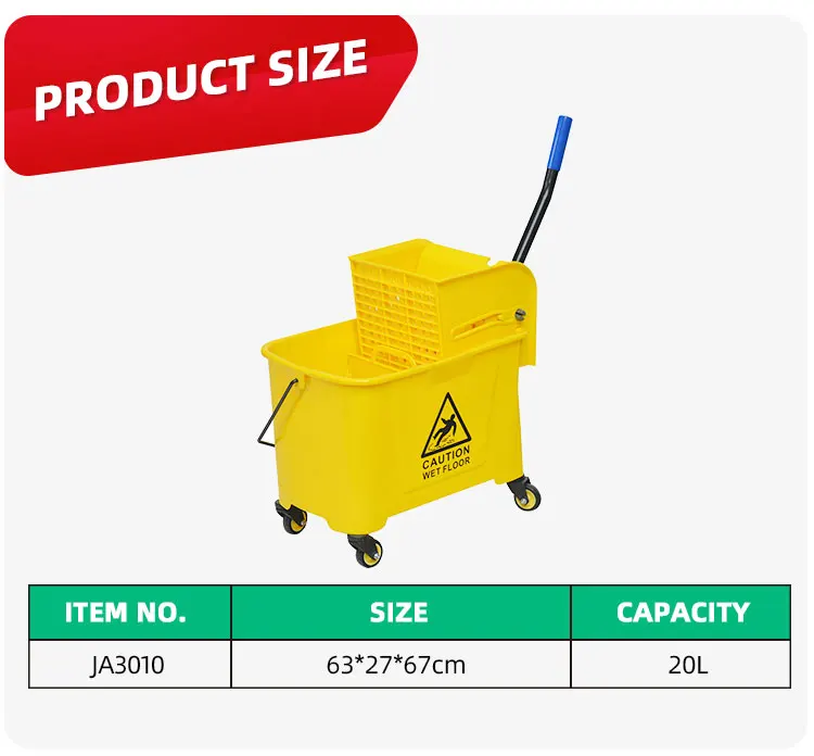 20L plastic mop bucket trolley with wringer water-squeeze drainable trolley mop wringer bucket details