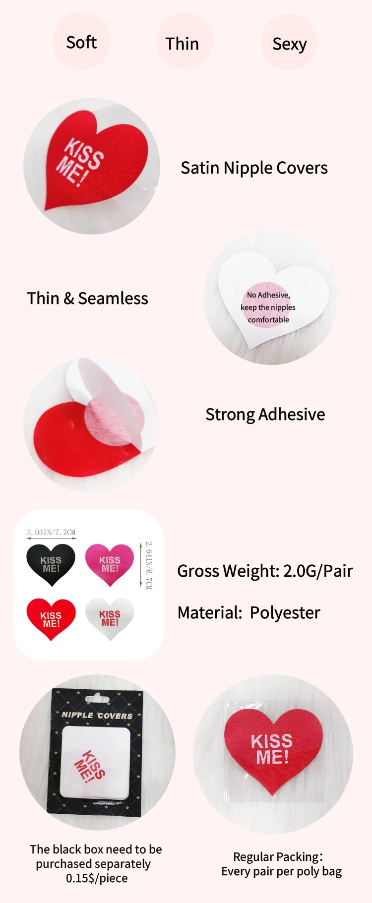Customized Disposable Nipple Pasties Heart Shape "kiss Me" Logo Printed