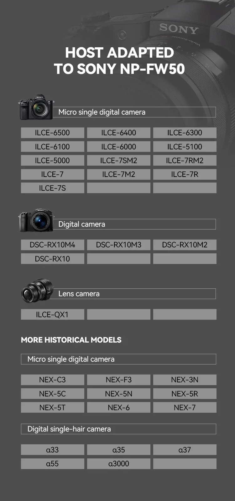 Rechargeable Digital Camera Battery Npfw50 Npfw50 For Sony A6000 A6500