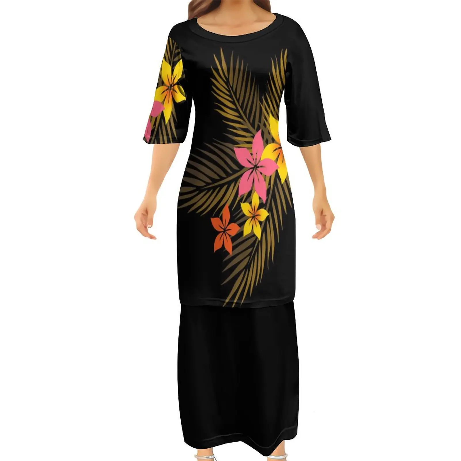 Hot Sale Custom Samoan Puletasi Dress Ptaha Puakenikeni Hawaiian Flower ...