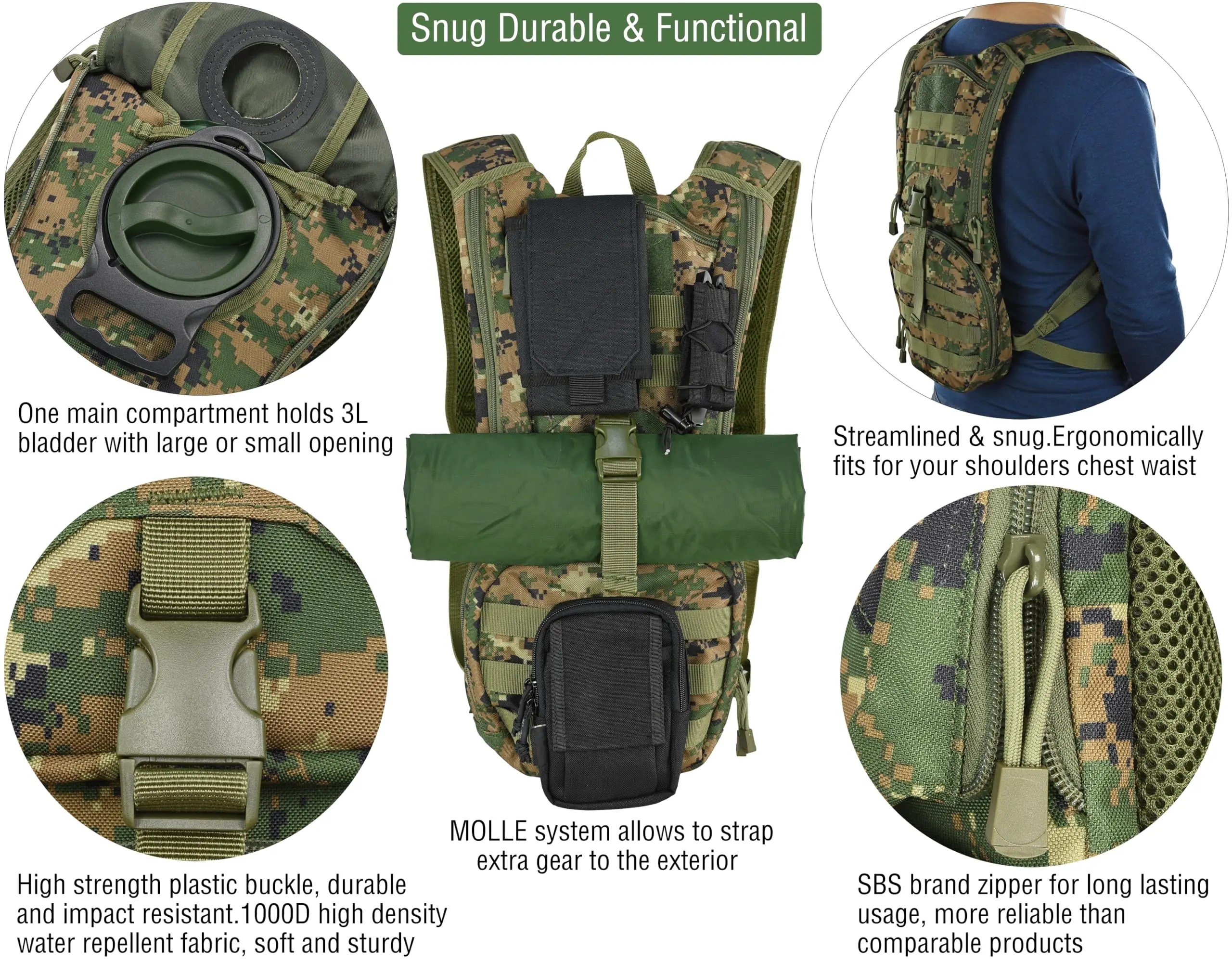 Tactical Molle Hydration Pack Backpack With 3l Tpu Water Bladder