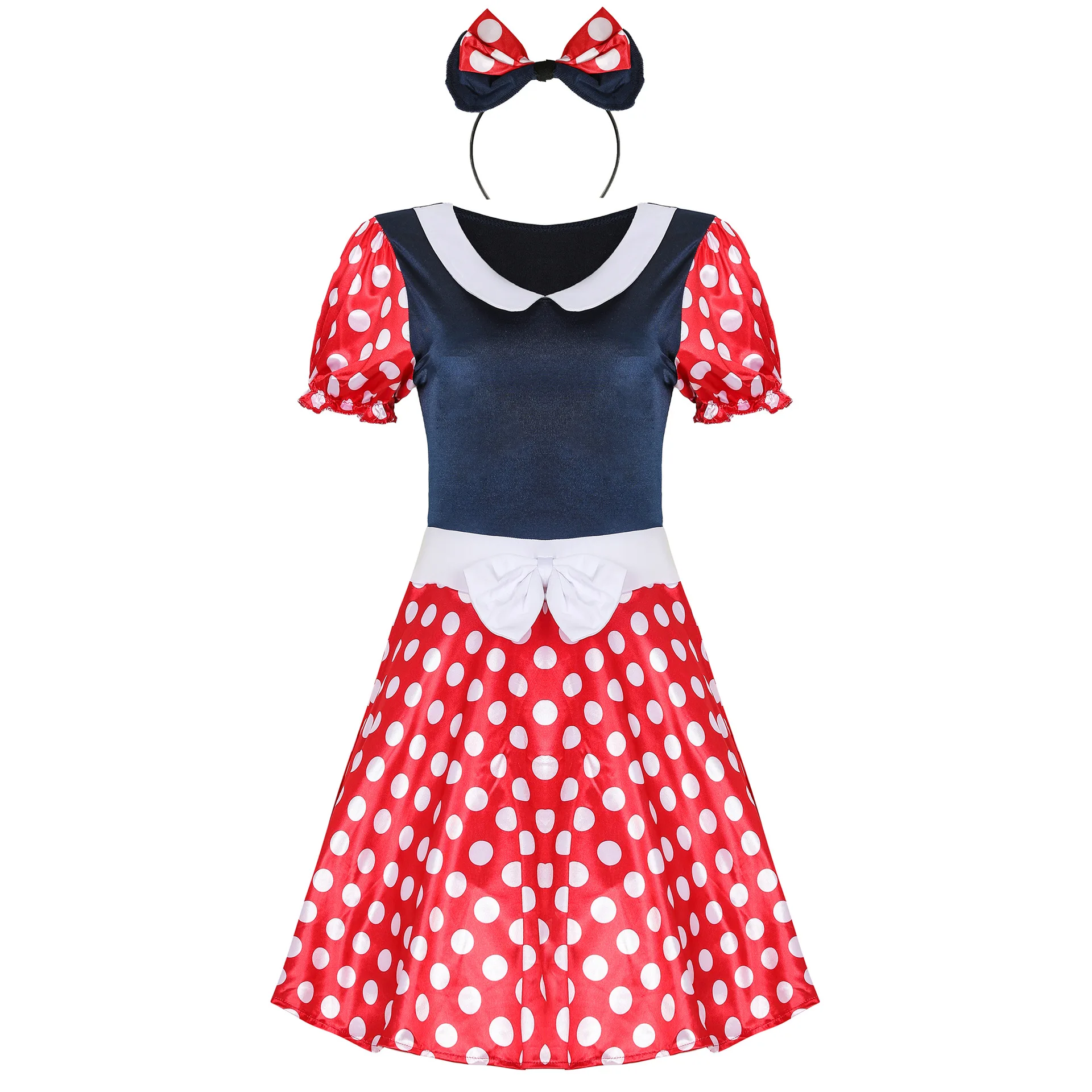 Adult Women Polka Dots Princess Birthday Party Pageant Outfits Set Cap  Sleeve Dresses Ear Headband Halloween TV Movie Costumes
