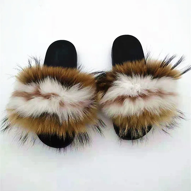 Летние сандалии из меха енота, меховые Шлепанцы из ПВХ, натуральный мех лисы, шлепанцы с ремешком, разные цвета
