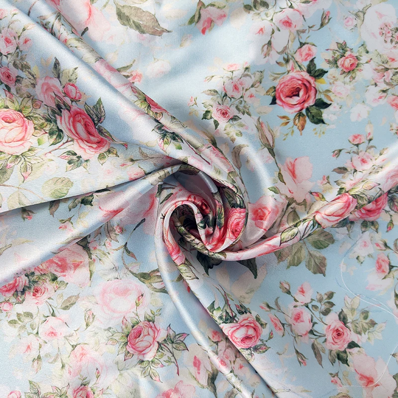 Tela de seda satinada con estampado Floral para vestido, tejido