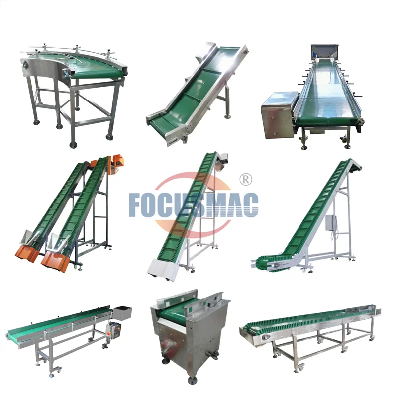 FM-3F3 PVC Inclined Mobile Chain Belt Conveyor System With Cover and Hopper Focus Machinery