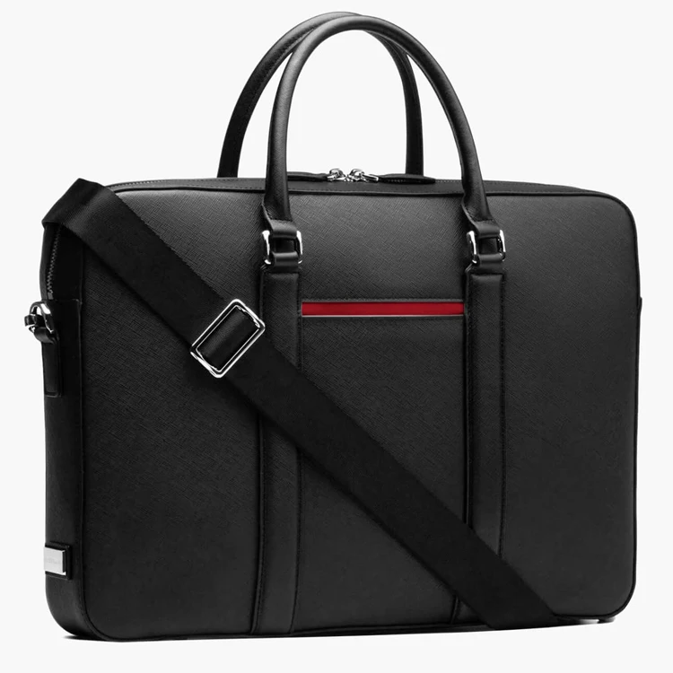 High Quality Luxury Real Leather Navy Computers Trolley Bag With ...