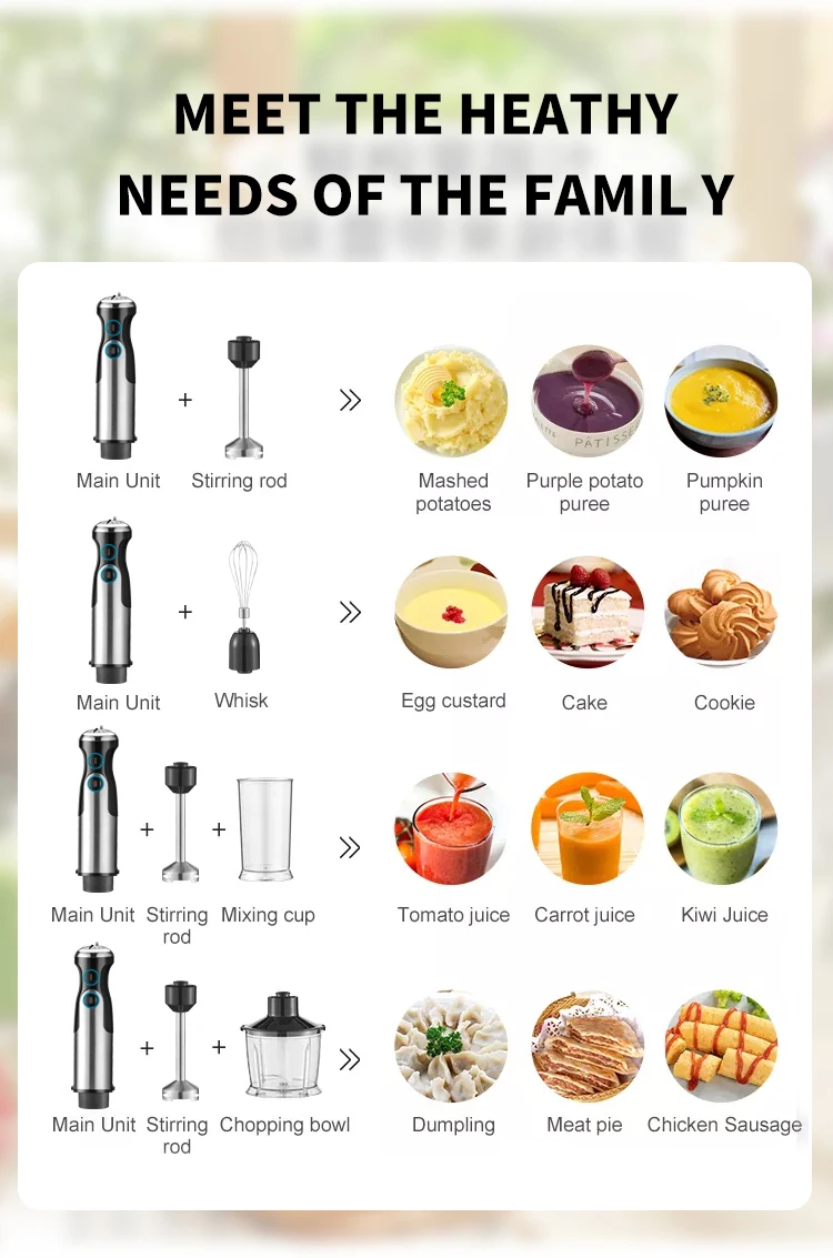 One Handed Kitchen Hand Blender Electric 1200w Fruit Juice Mini Stick