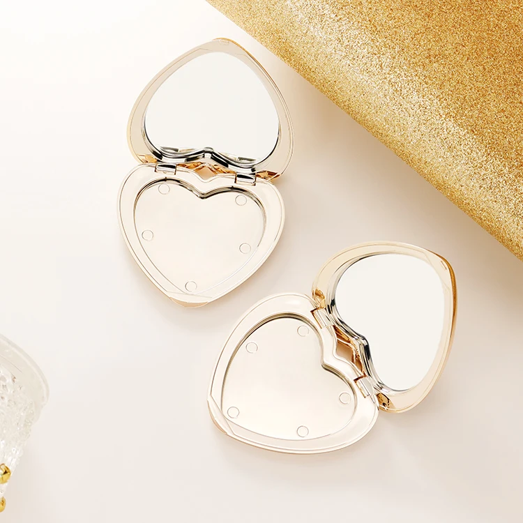 Cute Heart Shaped Compact Blush Packaging With Mirror Compact Powder case Gold