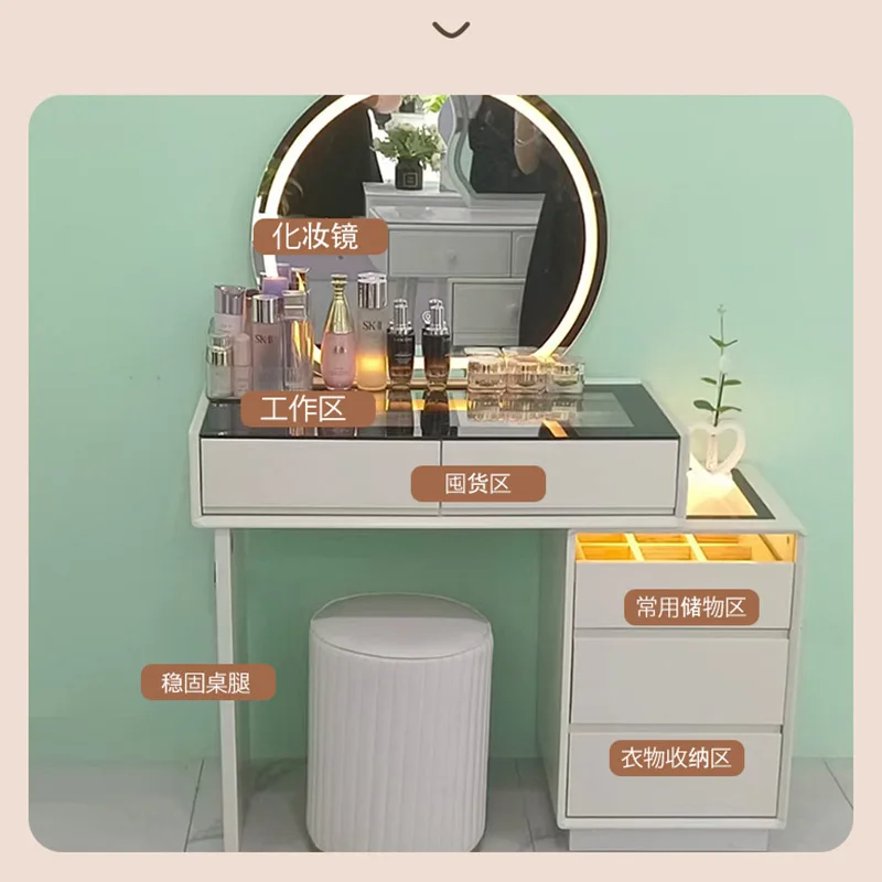 Modern Minimalist LED Light Wood Makeup Storage Dressing Table Bedroom Bedside Accessory for Living Room Factory Wholesale