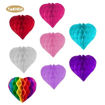 Yachen Custom 12 Inch Honeycomb Tissue Pom Poms Balls Hanging Heart Paper Honeycomb Balls for Baby Shower Birthday Wedding Decor