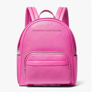 Custom Logo Neon Pink Pebble Leather Ladies School Laptop Backpack Fashion Bag Pack for Women