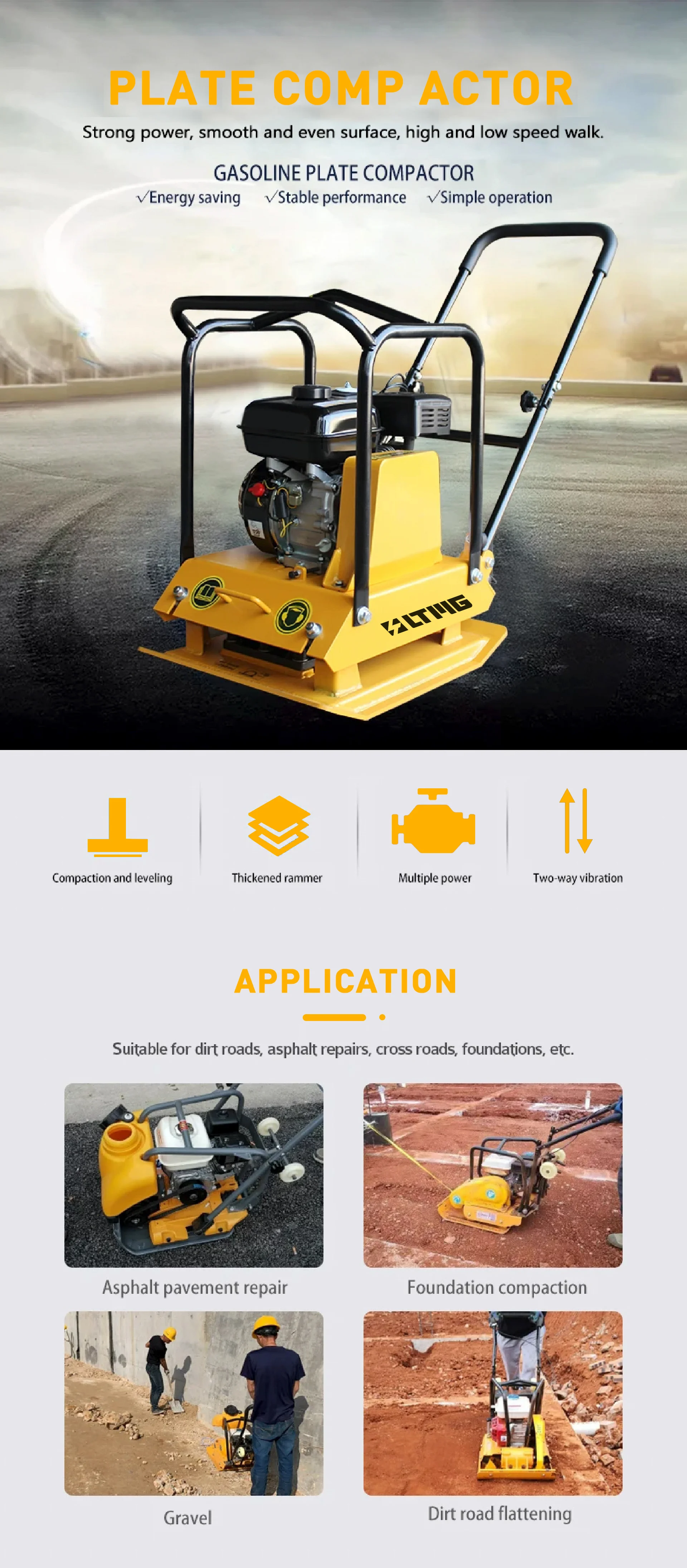 Ltmg Sand Compactor Gasoline Engine Vibratory Concrete Earth Compactor
