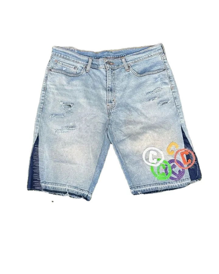 Custom New Designer Denim Shorts Trousers Printed Cotton Raw Hem Pantalones De Hombre Slim Skinny Jeans Men gallery 4