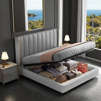 モダンイタリアンベッドキングサイズ高级フェイクレザー3年保証ソフト