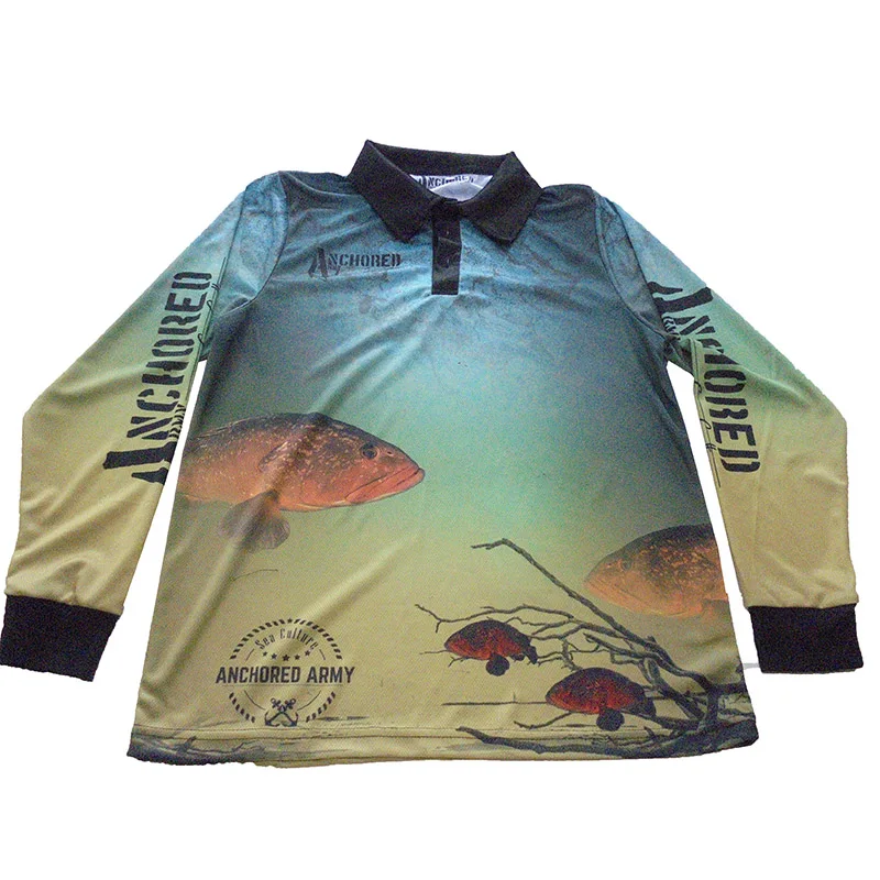 Пользовательские UPF 50 + полиэстер Сублимация Рыбалка рубашки с длинным рукавом Рыбалка Футболка Открытый спорт футболка