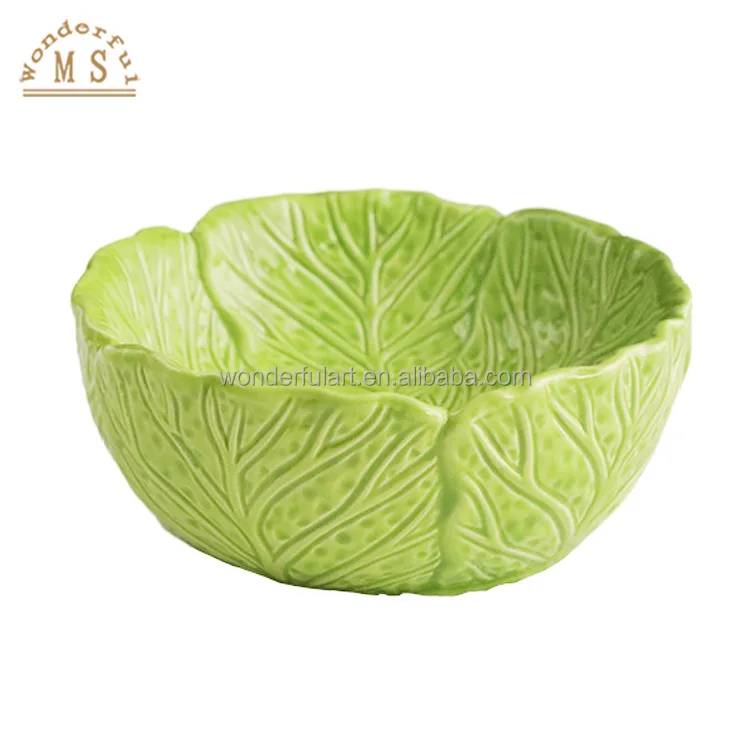 Oem Ceramic Cabbage leaves salad dish Shape Holders 3d Style pink vegetable tray Kitchenware porcelain plate Tableware bowls