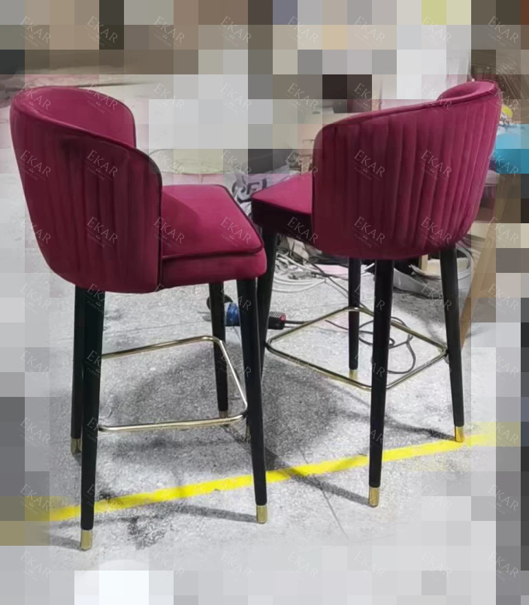 Light Luxury high quality Restaurant Furniture Metal Commercial High Chair Velvet Bar Stool manufacture