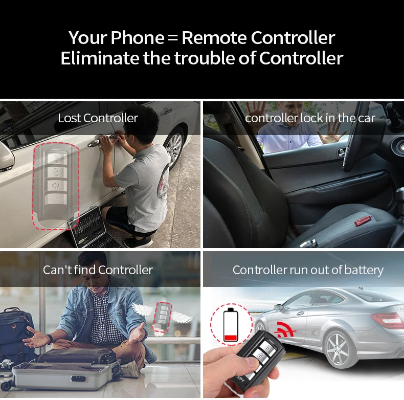2 Pcs Universal Smart Car Alarm System SPY App Remote Starter Engine Keyless One-Way Intelligent Car Alarm with FIT Model