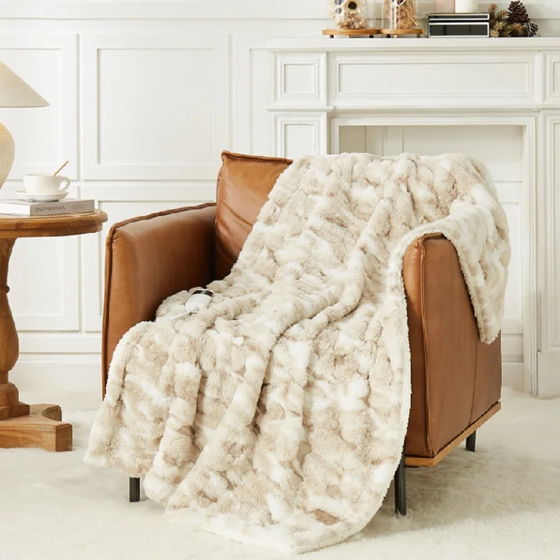 Wholesale Luxury Rabbit Fur Tiedyed Combed Electrical Heated Throw