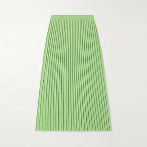 Clothing Manufacturer Custom Spring Autumn Mint Color High Waist Stretch Elegant Casual Women Pleated Mid Skirt