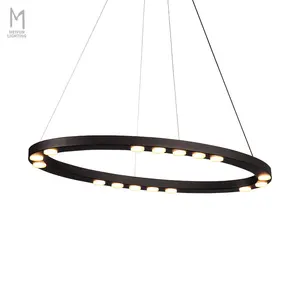 European Modern Minimalist Black Iron Ring Acrylic Smart Home Led Pendant Light for Living Room