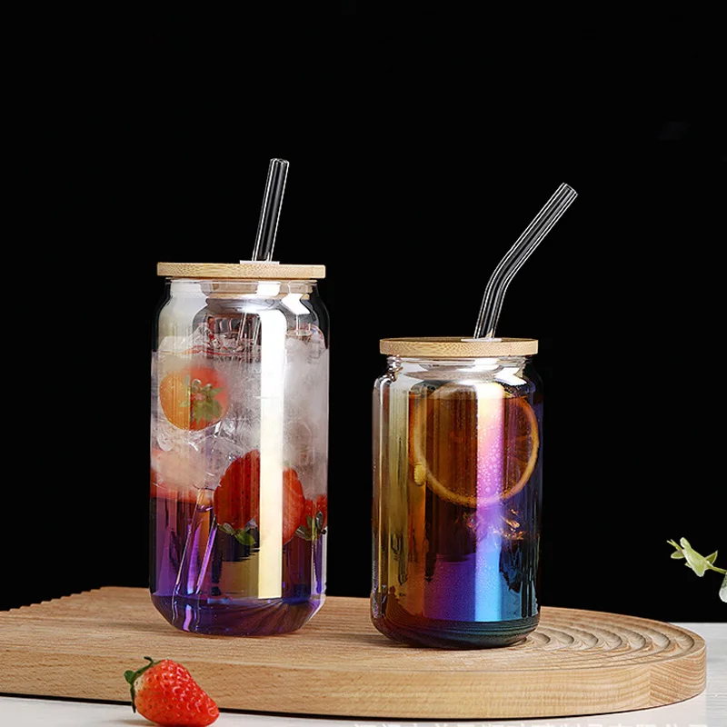 Source WGZ-SWC010 Glass colour changing cups with Bamboo Lids straw and  Drinking Glasses cup for Water Coffee Tea Soda Juice beer on m.